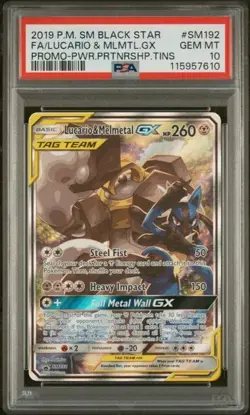 FA LUCARIO & MELMETAL GX 2019 POKEMON SM BLACK STAR PROMO #SM192 PSA 10 - Image 1