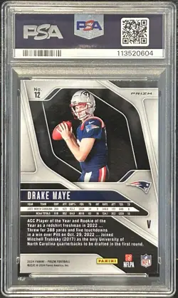 2024 Panini Prizm - Rookie Variations Drake Maye #12 Silver PSA 9 - Image 2