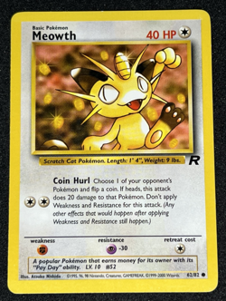 Meowth 62/82 Team Rocket WOTC Common Pokemon Card LP - Image 1