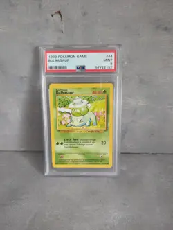 PSA 9 MINT 1999 BASE SET POKEMON BULBASAUR 44/102 #44 WOTC TCG GRADED CARD - Image 1