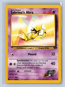 2000 Pokemon Gym Challenge Sabrina's Abra #93/132 MP - Image 1