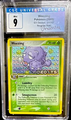 CGC 9 Weezing 51/107 EX Deoxys 2005 Reverse Holo English Pokemon TCG *signed* - Image 1