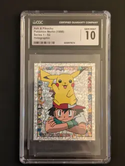 CGC 10 Ash & Pikachu #S2 Merlin 1998-1999 Series 1 Pokemon Sticker Holo Gem Mint - Image 1