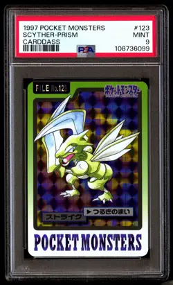 PSA 9 Scyther Holo Prism 123 Pocket Monsters Carddass Pokemon Japanese 1997 - Image 1