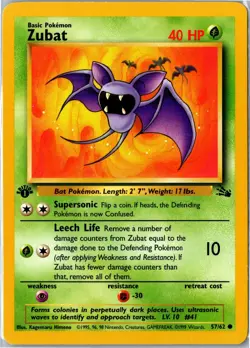 Pokemon Card - Zubat Fossil 57/62 1999 Common 1st Edition Lightly Played - Image 1