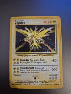 Zapdos 16/102 Base Set Holo Rare Very Heavily Played Pokemon TCG Card - Image 1