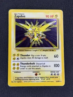 Pokemon TCG Zapdos 16/102 Base Set Holo Rare Card - Creased - Image 1