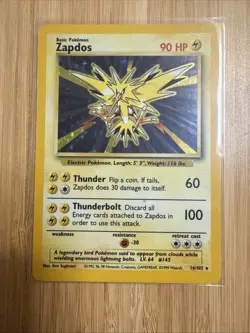 Pokemon TCG Base Set Zapdos Holo Rare Card 16/102 1999 NM - Image 1