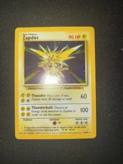 Pokemon TCG Zapdos Base Set Holo Unlimited Rare Card 16/102 NM/LP Condition - Image 1