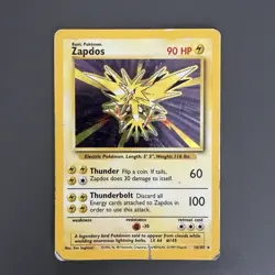 Zapdos 16/102 Base Set Unlimited Holo Rare 1999 Vintage Pokemon Card - Image 4