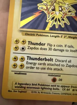 Pokemon TCG Zapdos Holo Rare Card 16/102 Base Set Vintage WOTC - Image 5