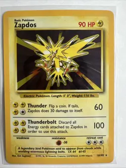 Pokemon TCG Zapdos Holo Rare Card Base Set, 16/102 HP - Image 1