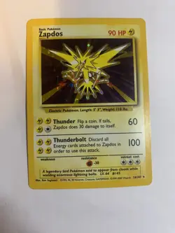 Pokemon TCG Zapdos Holo Rare Card Base Set 16/102, 1999 LP CRIMP ERROR - Image 1