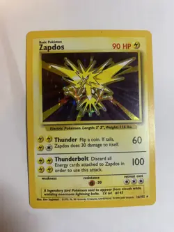 Pokemon TCG Zapdos Holo Rare Card Base Set 16/102, 1999 LP CRIMP ERROR - Image 2