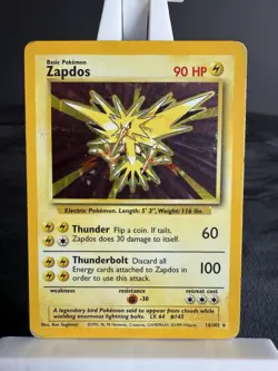 Zapdos 16/102 Base Set Holo Rare Vintage Pokemon Card HP Played - Image 1