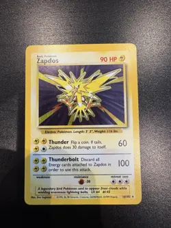 Pokemon TCG Zapdos Holo Rare Card Base Set 16/102, 1999 - Image 1