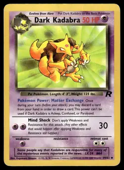 DARK KADABRA - 39/82 Uncommon Team Rocket Pokemon Unlimited HP - Image 1