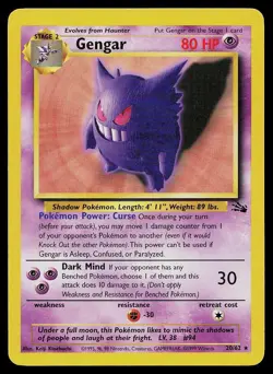 Pokemon Card Fossil Gengar 20/62 Unlimited Rare - Image 1