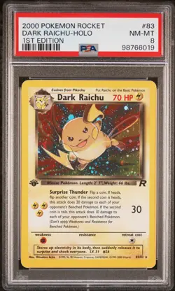 2000 POKEMON ROCKET 1ST ED #83 DARK RAICHU-HOLO PSA 8 - Image 1