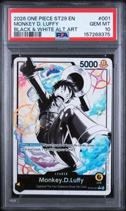 2026 One Piece ST29 EN Black & White Alt Art #001 Monkey D. Luffy PSA 10 - Image 1