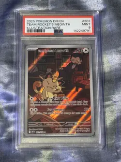 Pokemon TCG Team Rockets Meowth Card 203/182 Destined Rivals PSA 9 - Image 1