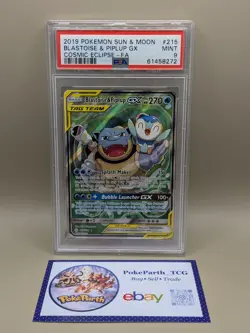 Pokemon Blastoise & Piplup GX - Sun & Moon - Cosmic Eclipse - 215/236 - PSA 9 - Image 1