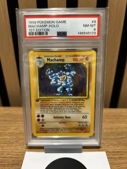 PSA 8 Machamp 8/102 Base Set 1st Edition Pokemon Card MINT - Image 2