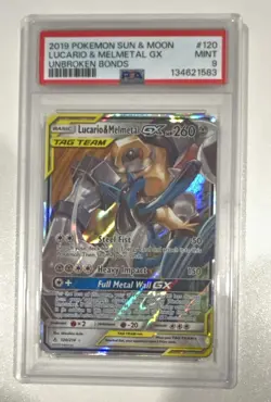 PSA 9 2019 Unbroken Bonds Lucario & Melmetal GX 120/214 Holo - Image 1