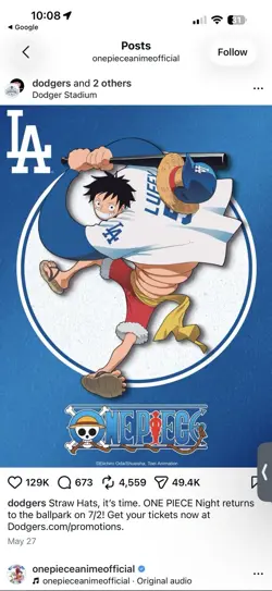 2026 ONE PIECE LOS ANGELES DODGERS MONKEY D LUFFY DON CARD PROMO 7/2/26 PRESALE - Image 1