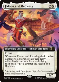 Falcon and Redwing Extended Art Marvel Super Heroes NM MTG - Image 1