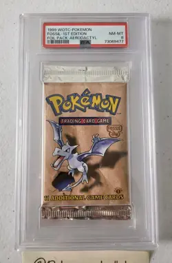 Pokemon Fossil 1st Edition Sealed Booster Pack *PSA 8 - NM-MT* Aerodactyl Art. - Image 3