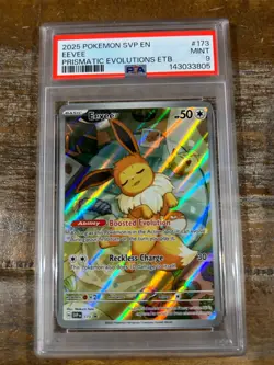 POKEMON 2025 18 Prismatic Evolutions ETB EEVEE Full Art SVP En #173 PSA 9 Mint - Image 1