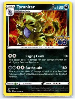 Tyranitar 043/078 Holo Rare Pokemon GO Pokemon Holo Lightly Played - Image 1