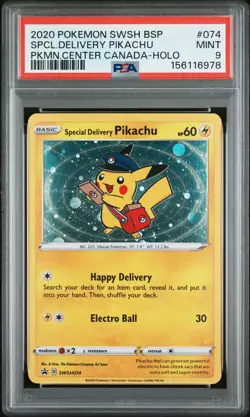 2020 POKEMON SWSH BLACK STAR PROMO #074 SPECIAL DELIVERY PIKACHU-HOLO PSA 9 - Image 1