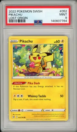 2022 Pokemon SWSH Lost Origin Pikachu #052 PSA 9 - Image 1