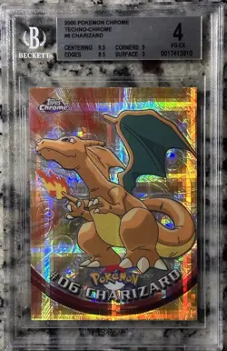 2000 Topps Chrome Pokemon CHARIZARD #6, Tekno Chrome SP Atomic Refractor BGS 4 - Image 1