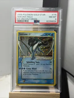 Suicune Gold Star 115/115 EX Unseen Forces 2005 Pokemon Card Holo NM-MT PSA 8 - Image 1