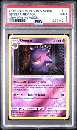 2017 POKEMON SUN & MOON CRIMSON INVASION #38 GENGAR-REVERSE FOIL PSA 9 - Image 1