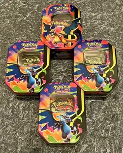 4 x Pokemon Mega Charizard X/Y ex Tins (Opened) (Unsealed Packs/No Promos) ✅ - Image 1