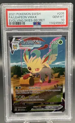 Pokemon Evolving Skies Leafeon VMAX 205/203 PSA 10 - Image 1