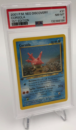 2001 POKEMON NEO DISCOVERY Trading Card CORSOLA #37/75 1ST EDITION graded PSA 8 - Image 1