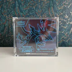 Phantasmal Flames Pokemon Center ETB Pokemon TCG Sealed New in Acrylic Case - Image 1