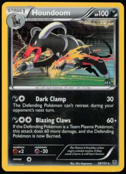 Houndoom 56/101 Holo R Plasma Blast Pokemon LP - Image 1