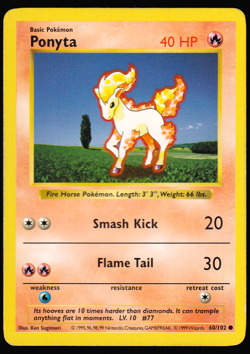 Ponyta 60/102 Shadowless Base Set 1999 Pokemon TCG Card LP - Image 1