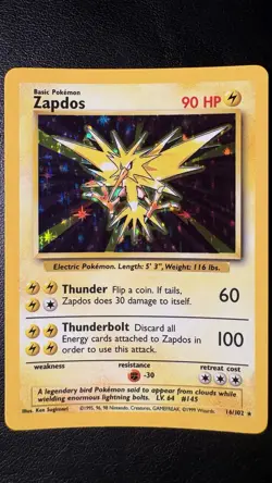Zapdos Pokemon TCG Base Set Holo Rare Card 16/102 NM - Image 1