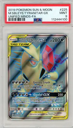 2019 POKEMON SUN & MOON UNIFIED MINDS FULL ART/MEGA SABLEYE & TYRANITAR GX PSA 9 - Image 1