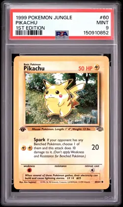 1999 Pokemon Jungle #60 Pikachu 1st Edition PSA 9 - Image 1