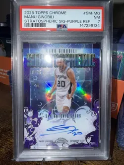 Topps 2025-26 Chrome Purple Refractor /75 Manu Ginobili Spurs SM-MG PSA 7 - Image 1