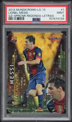 2012 Mundicromo Liga Quiz 13 Supercanonero Redonda Letras Lionel Messi #1 PSA 9 - Image 1