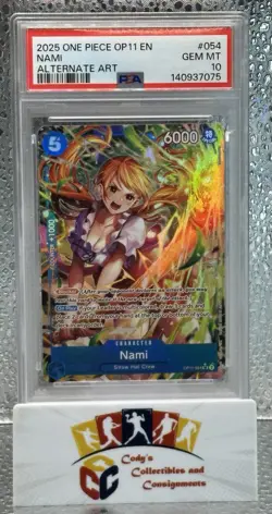 2025 One Piece OP11 EN Nami Alternate Art #054 PSA 10 GEM MINT - Image 1